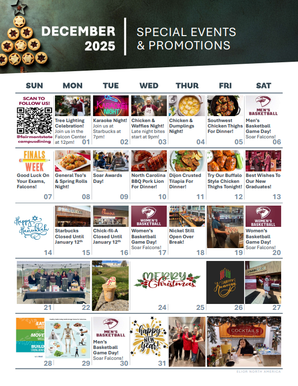 December Dining Hall Calendar