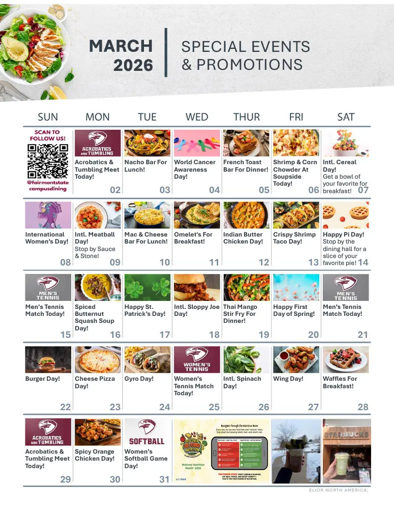 March Dining Hall Calendar